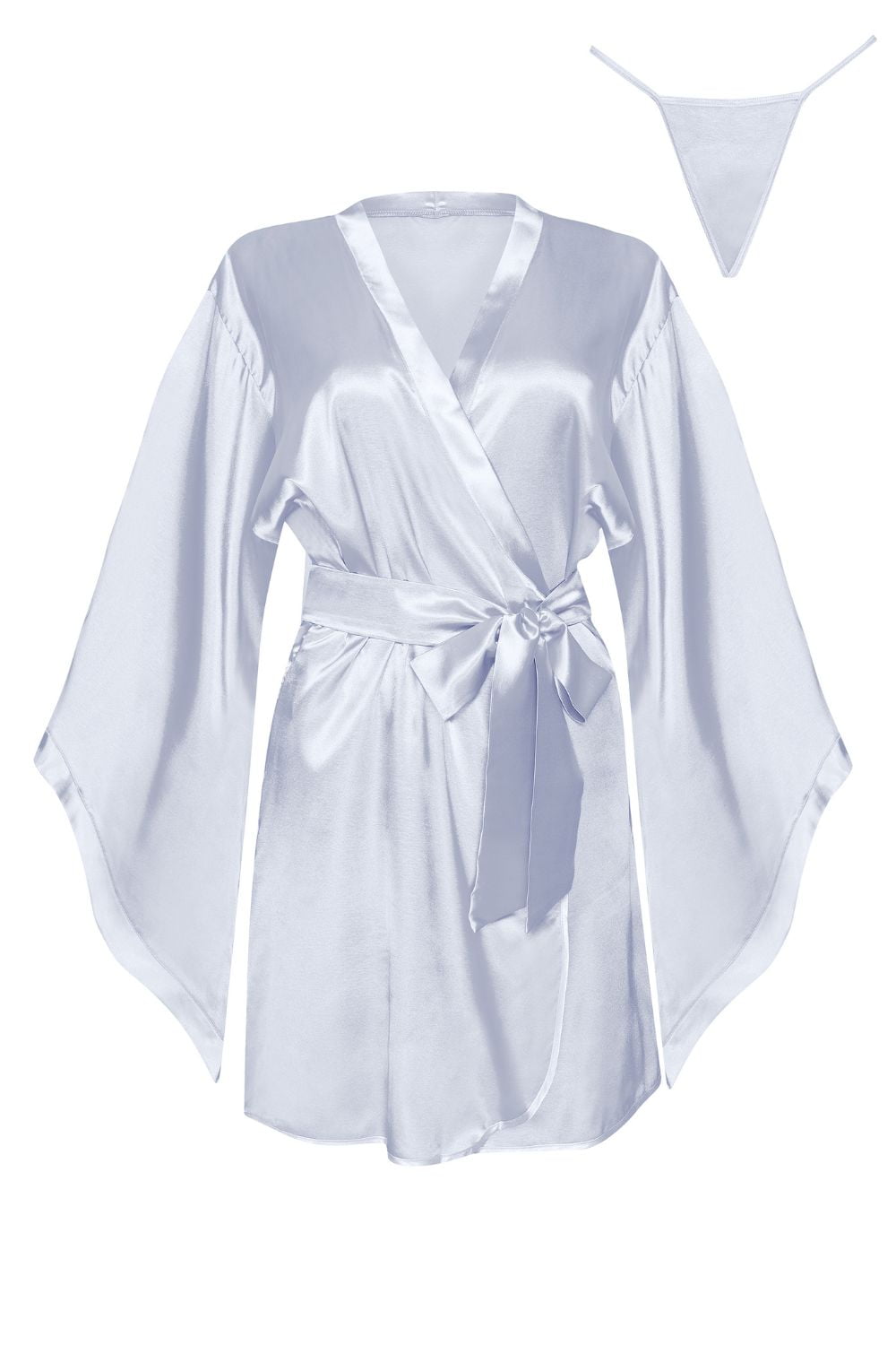Linsori Silver Satin Flowing Peignoir - back view