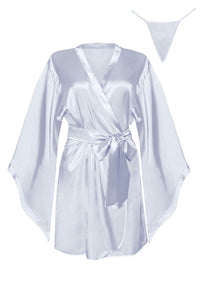 Linsori Silver Satin Flowing Peignoir - back view