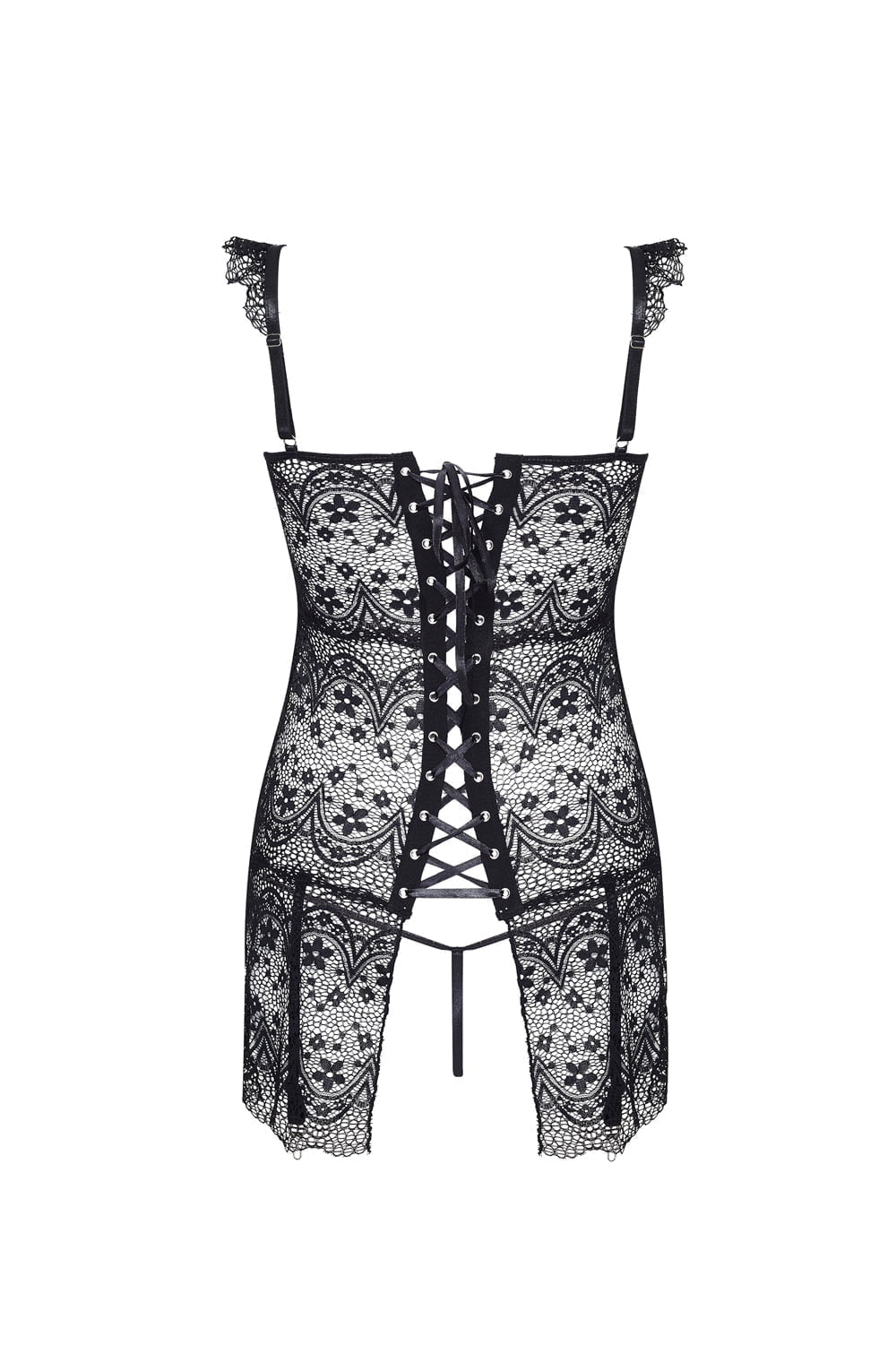 Linsori Noir Satin Lace-Up Corset Set - side view