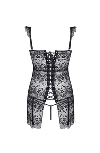 Linsori Noir Satin Lace-Up Corset Set - side view