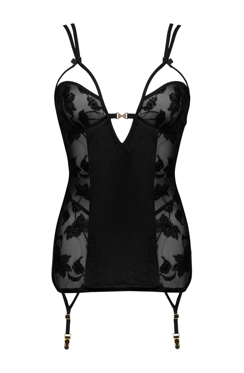 Linsori Noir Velvet Lace Chemise Piece - product view