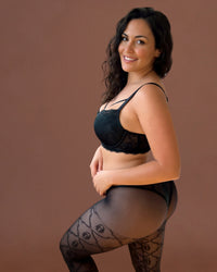 Linsori Obsidian Lurex Crotchless Tights Plus Size -  Left view
