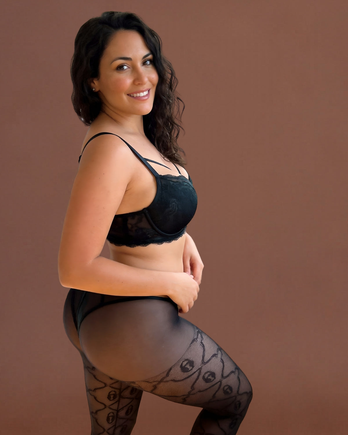 Linsori Obsidian Lurex Crotchless Tights Plus Size -  Right view