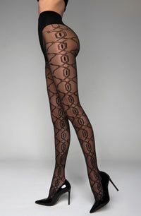 Linsori Obsidian Lurex Crotchless Tights - detail view
