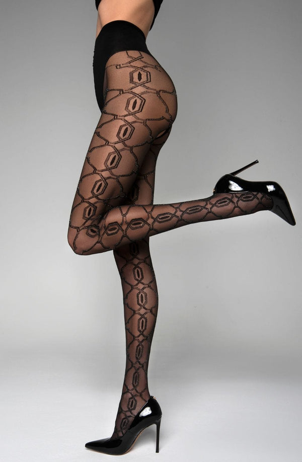 Linsori Obsidian Lurex Crotchless Tights - back view