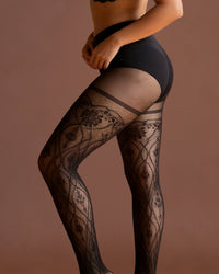 Linsori Obsidian Sheer Lurex Crotchless Tights -  Left view