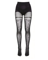 Linsori Obsidian Sheer Lurex Crotchless Tights - White background view
