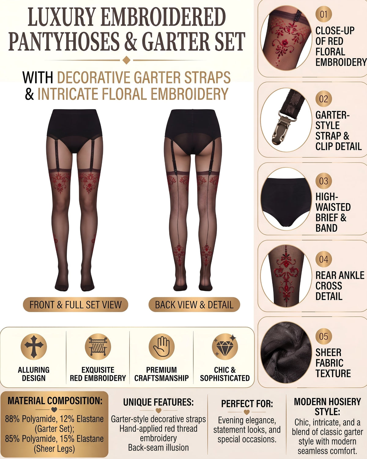 Linsori Noir Open Crotch Tights Plus Size -  Product detail view