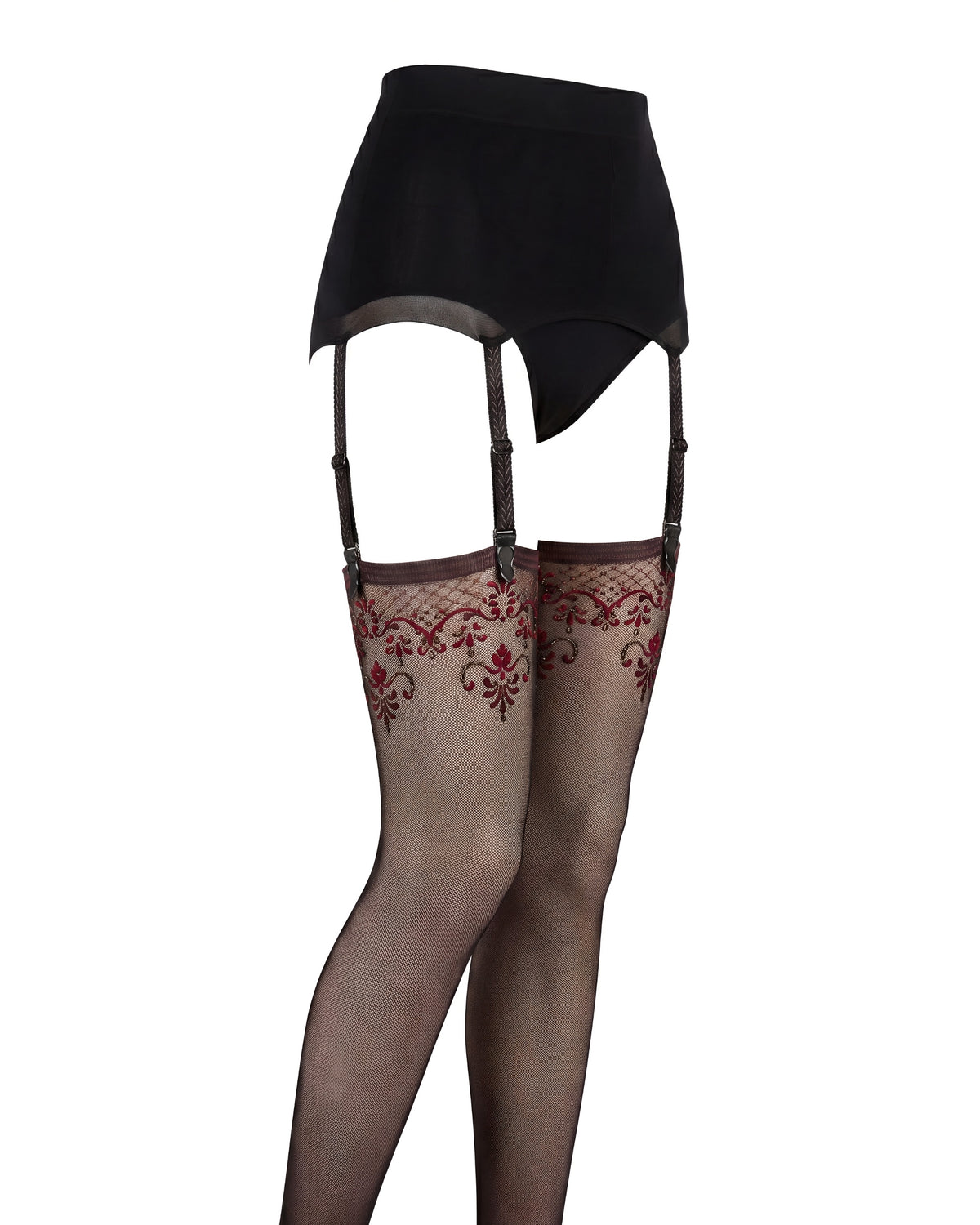 Linsori Noir Open Crotch Tights Plus Size - White background view