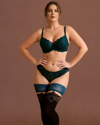 Linsori - Sheer Noir Lace-Top Hold-Ups Plus Size - Front View