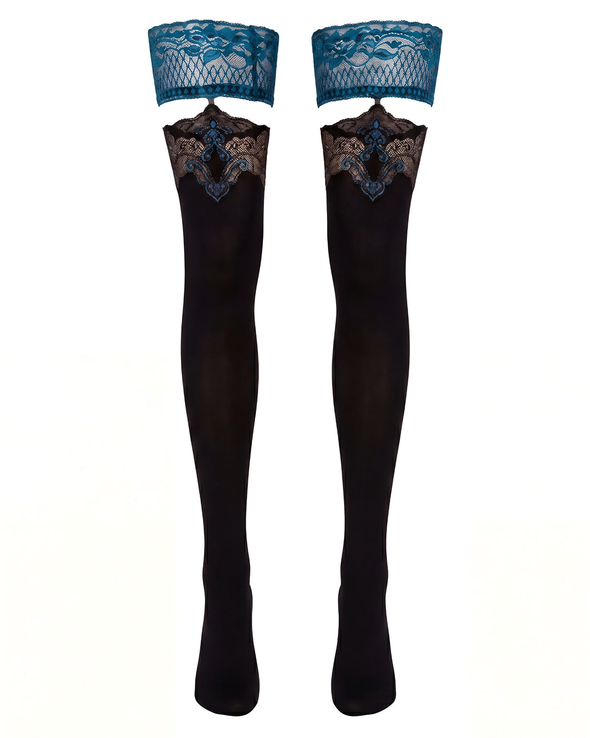 Linsori - Sheer Noir Lace-Top Hold-Ups Plus Size - White background