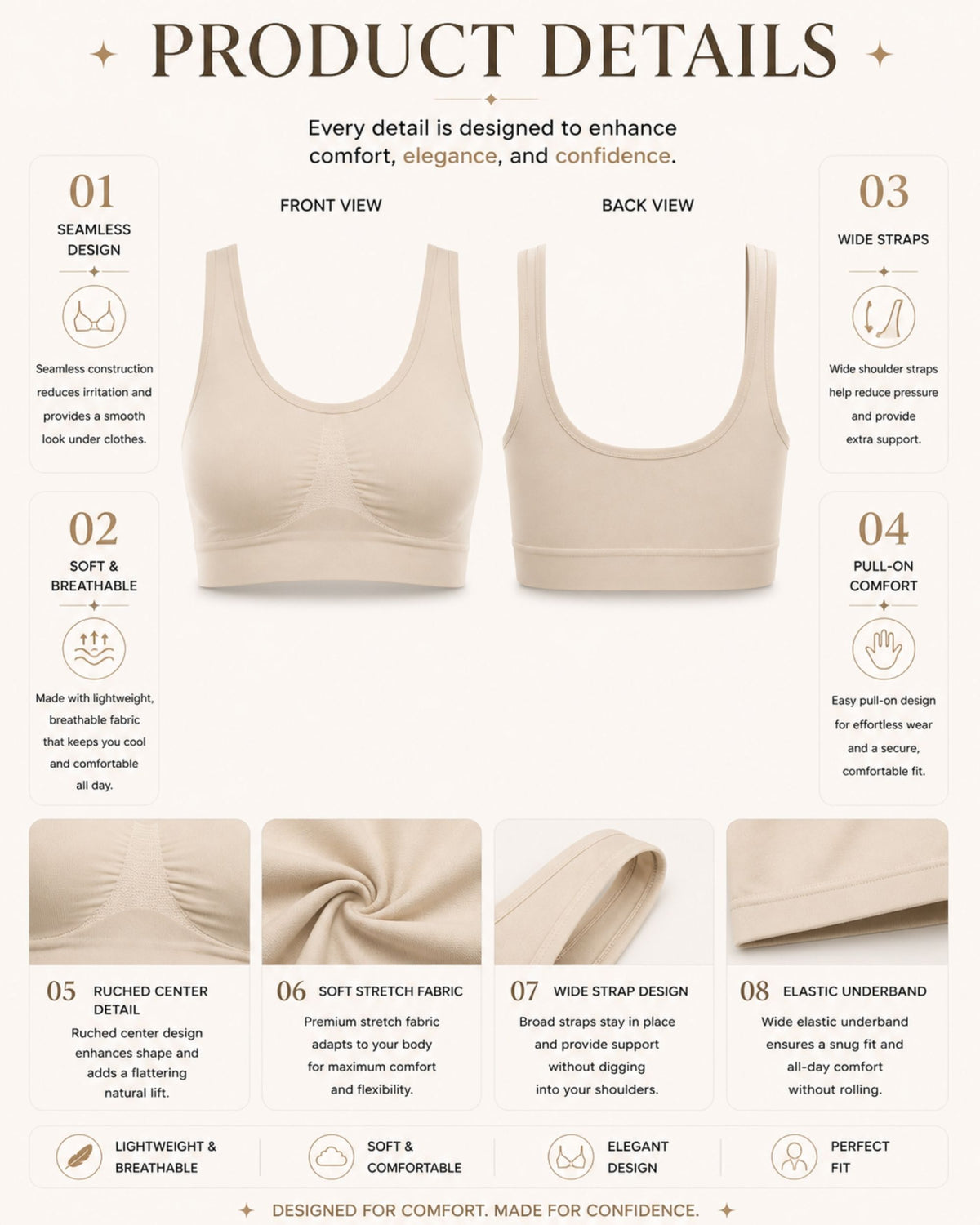 Linsori Sculpted Support Bra in Bare Plus Size -  Product detail view