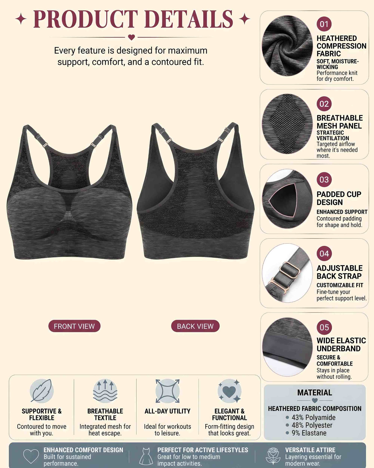 linsori - Ergonomic Support Sports Bra Plus Size - product detail