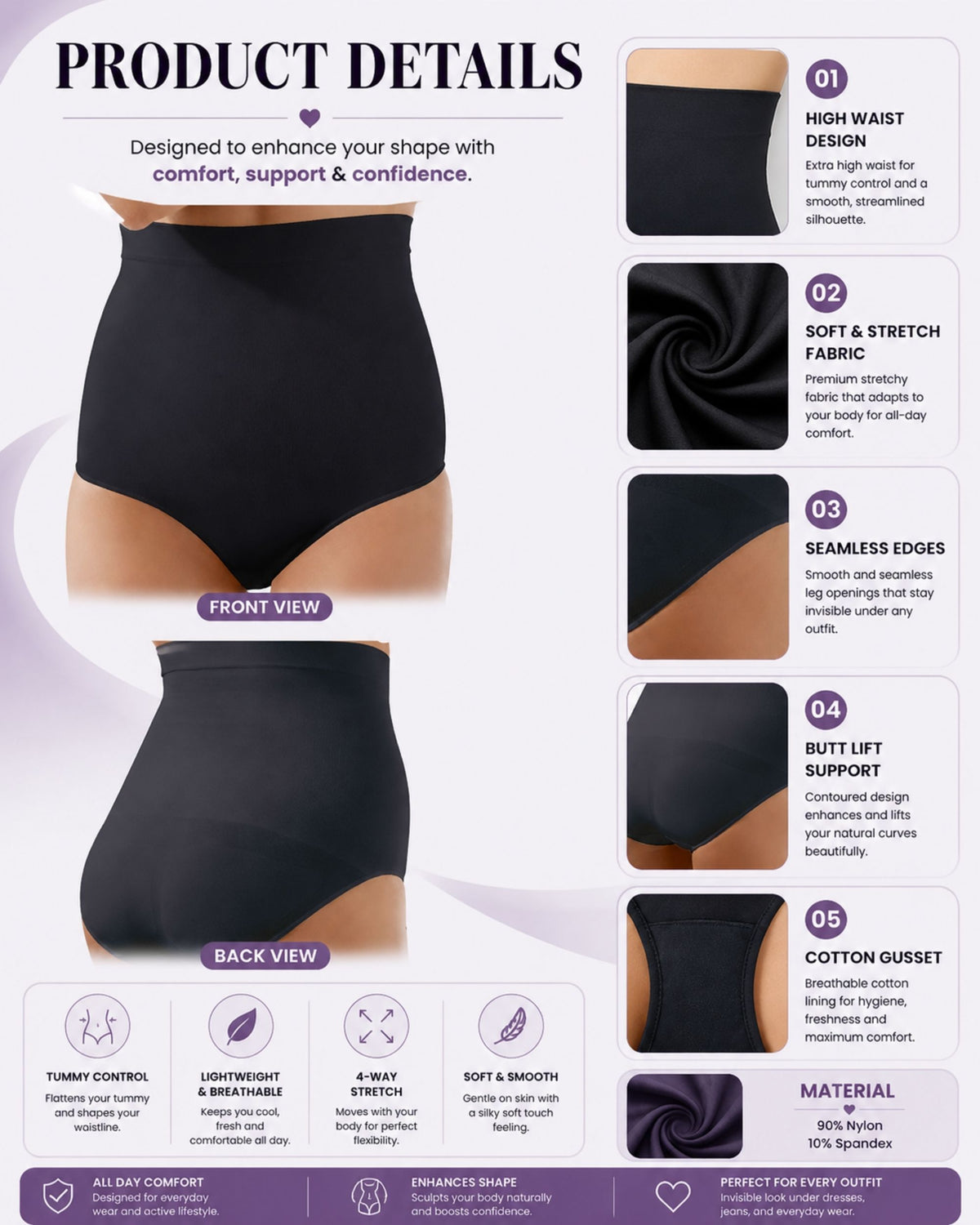 Linsori Noir Sculpting High-Waist Brief Plus Size -  Product detail view