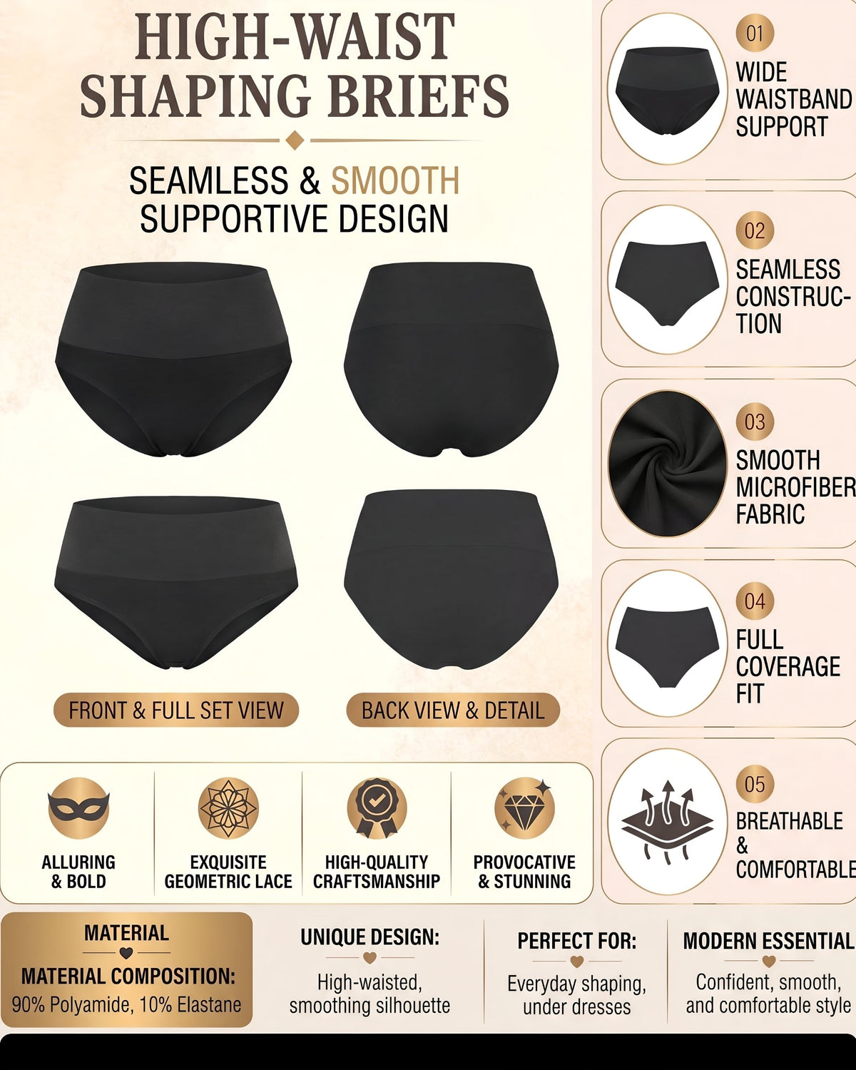Linsori Noir Sculpting Control Brief Plus Size -  Product detail view