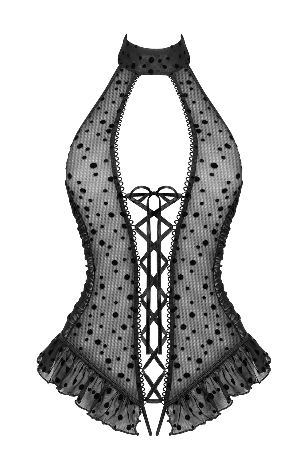 Linsori Polka Dot Tulle Floral Lace Teddy - product view