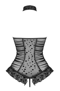 Linsori Polka Dot Tulle Floral Lace Teddy - front view