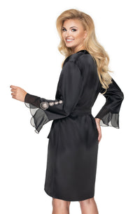 Linsori Obsidian Satin Embroidered Robe - detail view