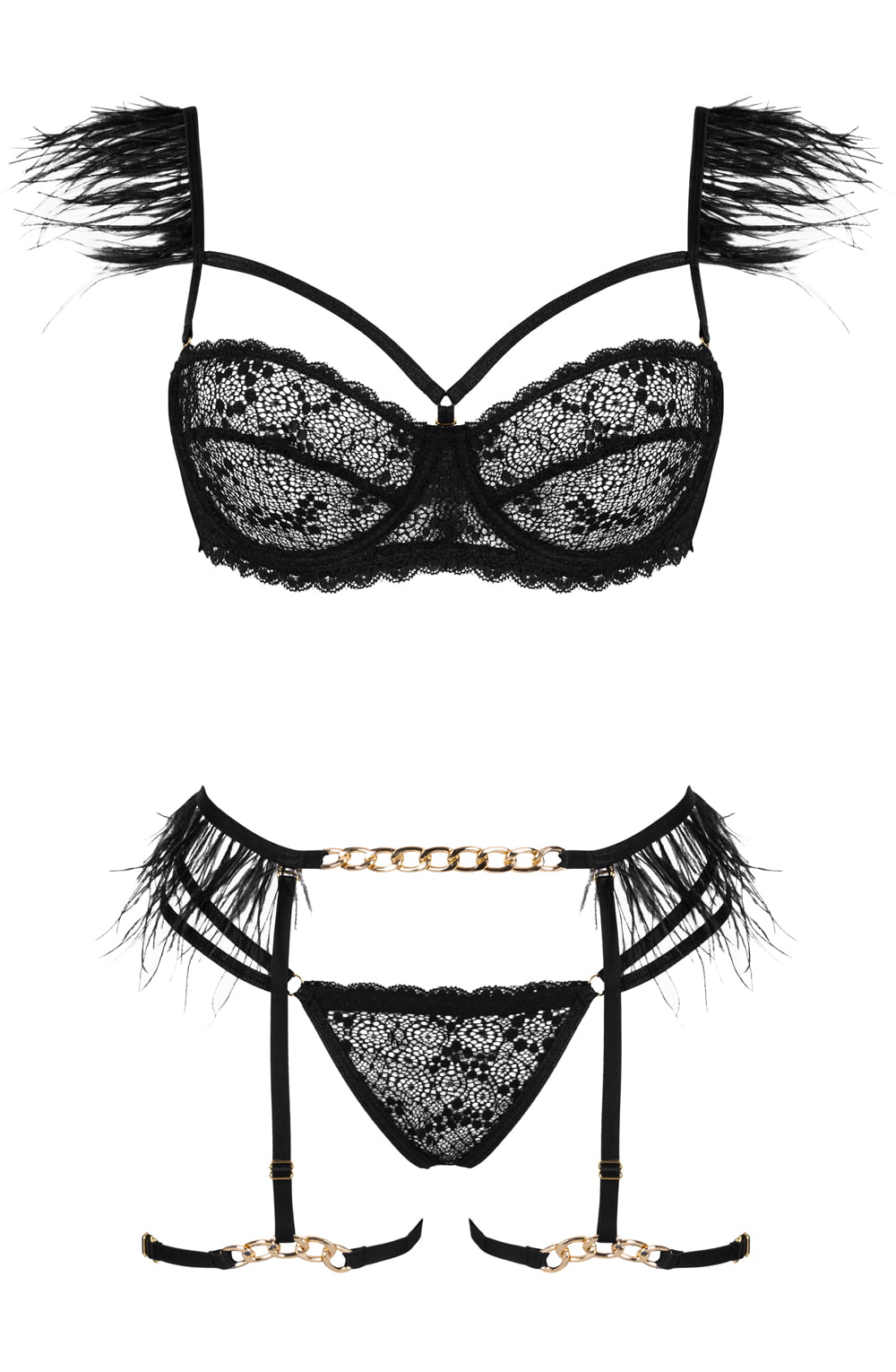 Linsori Obsidian Feather Chain Lingerie Set - detail view