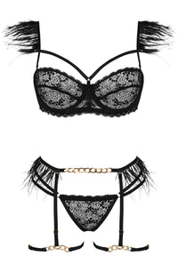 Linsori Obsidian Feather Chain Lingerie Set - detail view