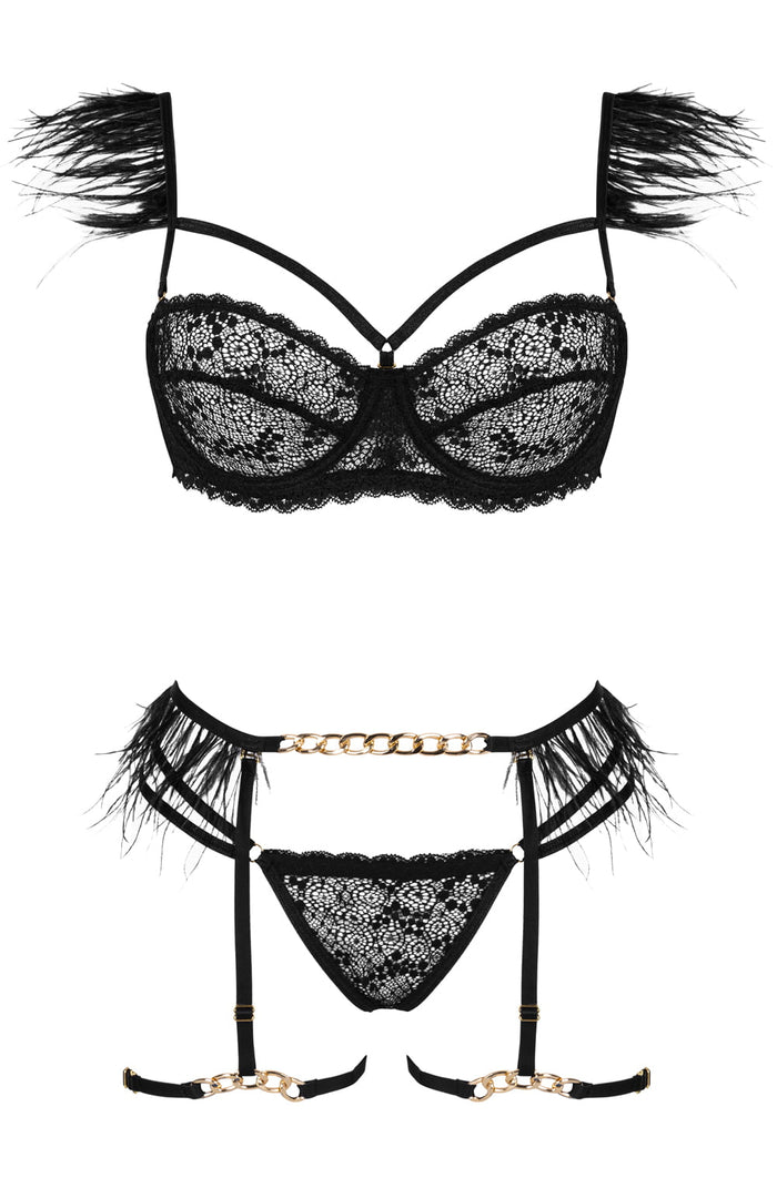 Linsori Obsidian Feather Chain Lingerie Set - back view