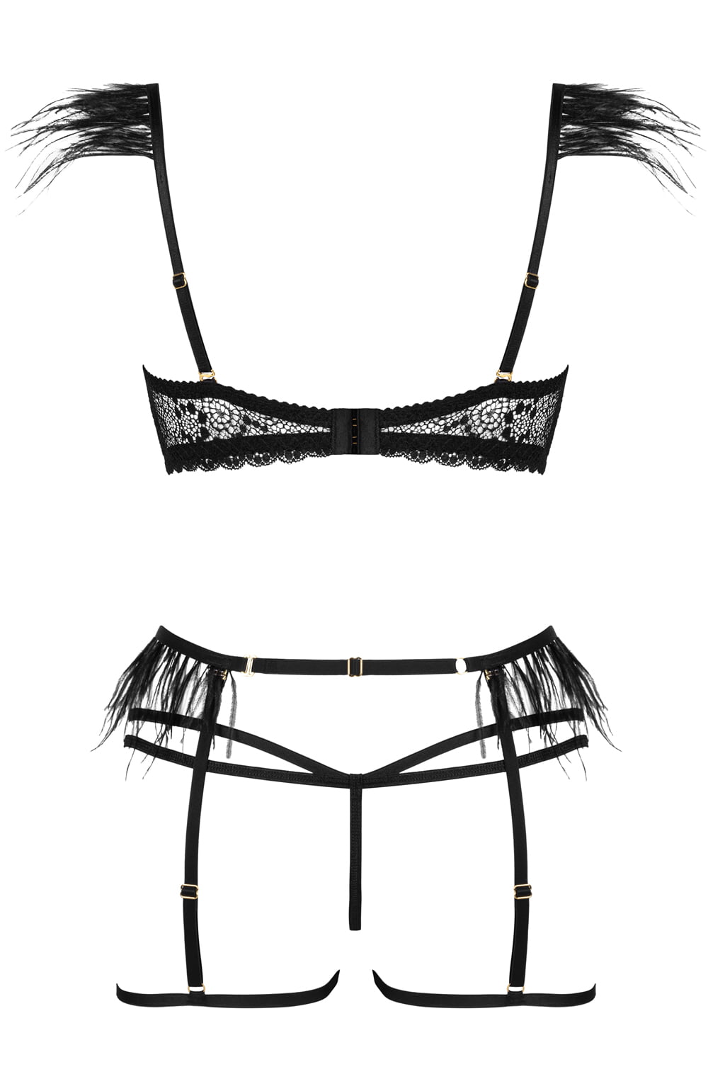 Linsori Obsidian Feather Chain Lingerie Set - back view