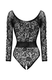 Linsori Noir Scalloped Crotchless Teddy - back view