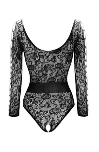 Linsori Noir Scalloped Crotchless Teddy - side view