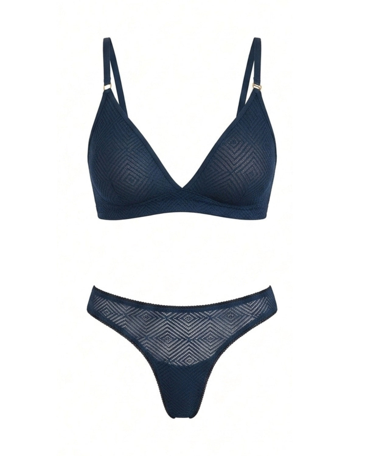 Linsori Navy Deco Sheer Delicate Thong - White background view