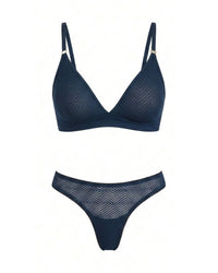 Linsori Navy Deco Sheer Delicate Thong - White background view