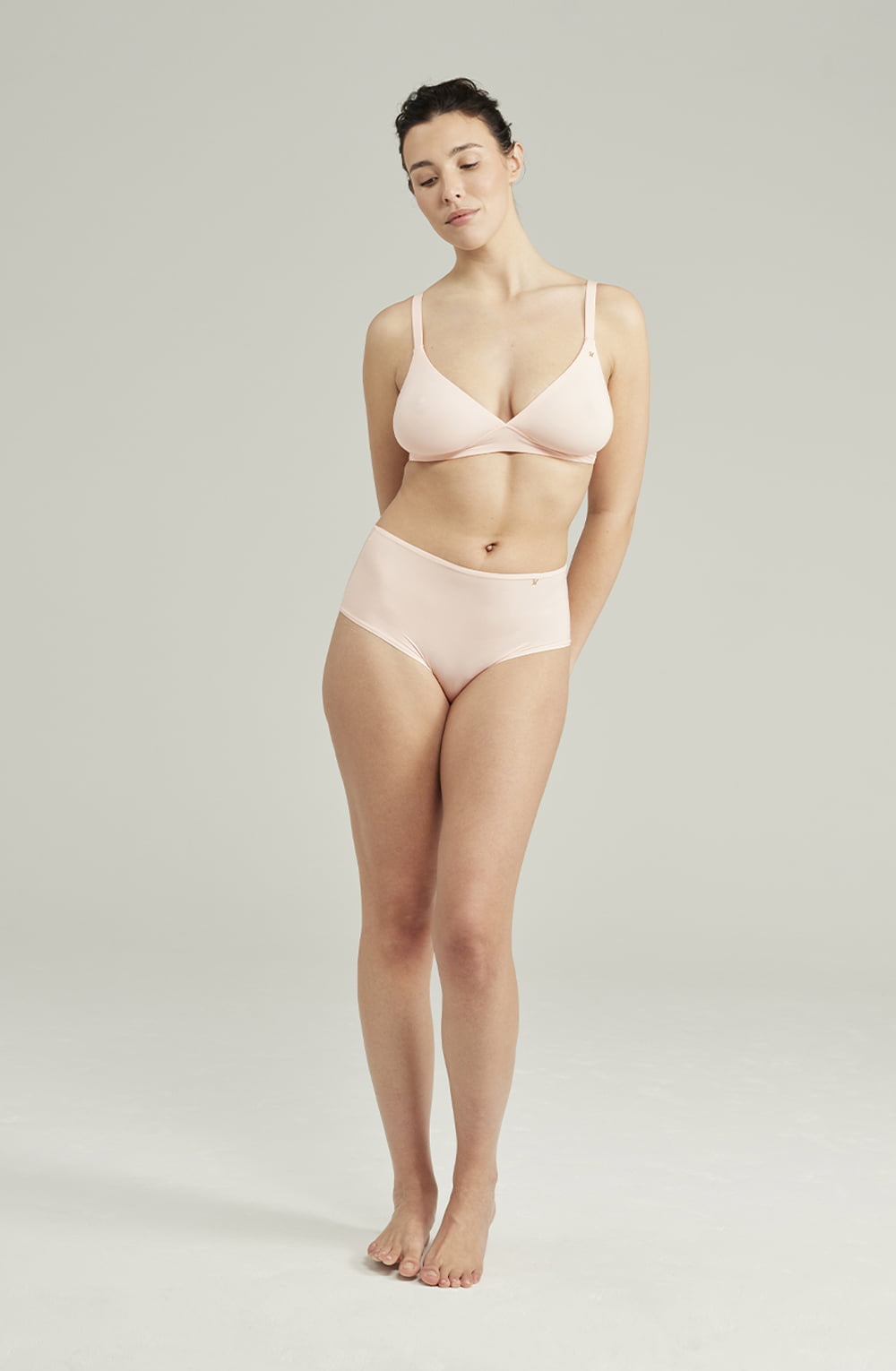 Linsori Blush Pink Stretch Bralette - styled view