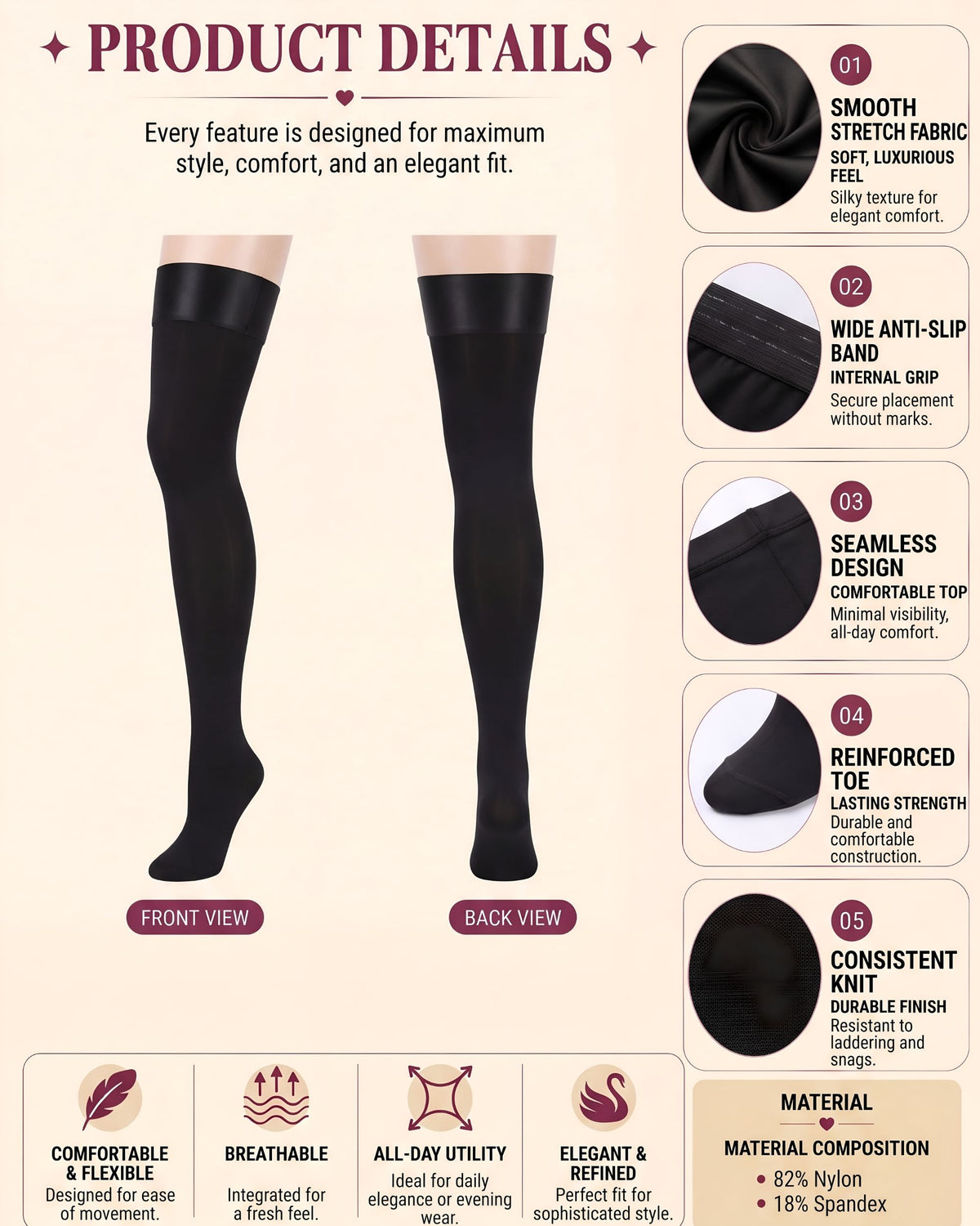 linsori - Alva Midnight Delicate Hold Ups - product detail 