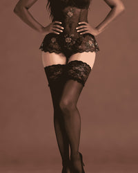 linsori - Noir Exclusive Sheer Hold-Ups with Lace Band - front view