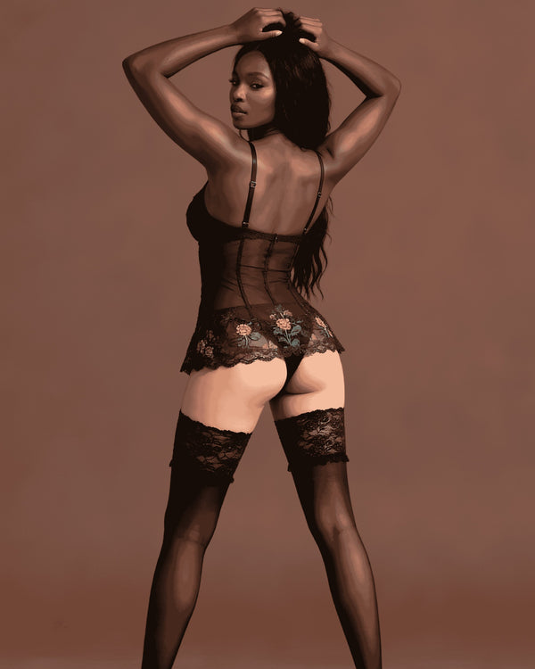 linsori - Noir Exclusive Sheer Hold-Ups with Lace Band - back view