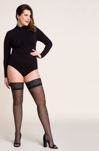 Linsori Midnight Floral-Top Hold-Ups — Plus Size - front view