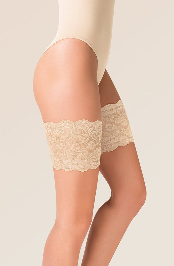 Linsori Ivory Lace Thigh Bands Hold-Ups Plus Size - model shot
