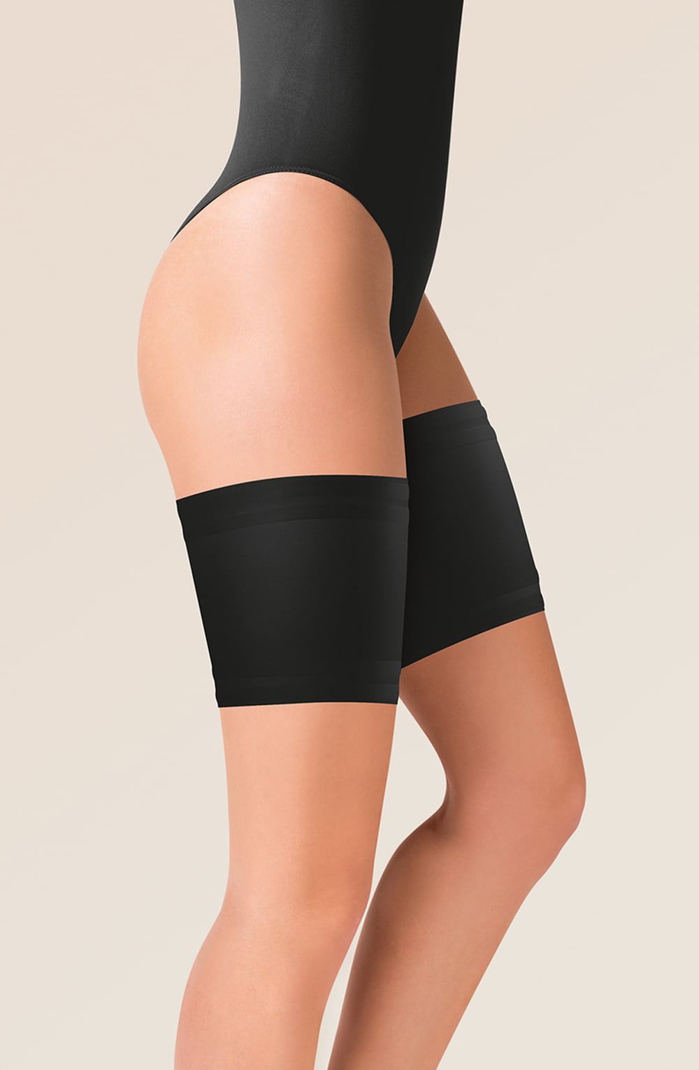 Linsori Onyx Satin Thigh Bands Hold-Ups - styled view