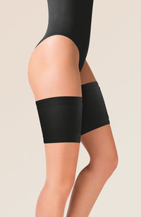 Linsori Onyx Satin Thigh Bands Hold-Ups - styled view
