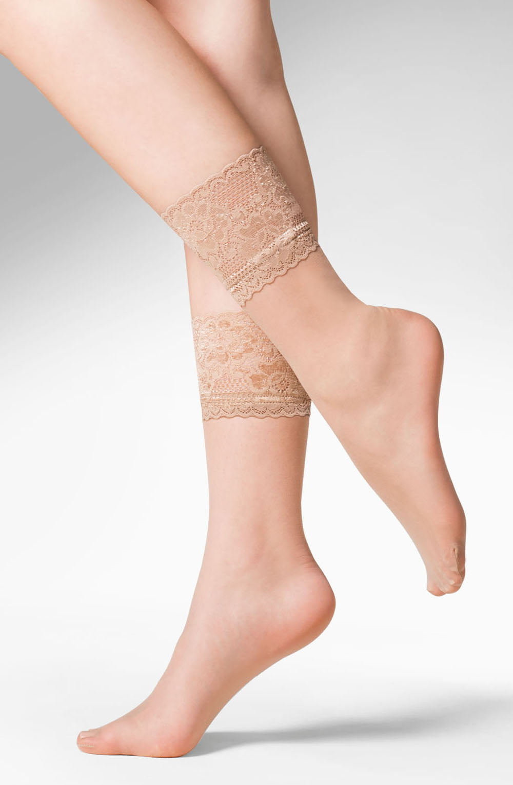 Linsori Noir Lace Top Knee Socks Hold-Ups - front view