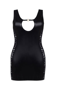 Linsori Noir Wetlook Lace Panel Dress - side view