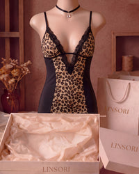 Linsori Leopard Print Chemise Set Plus Size - Mannequin View