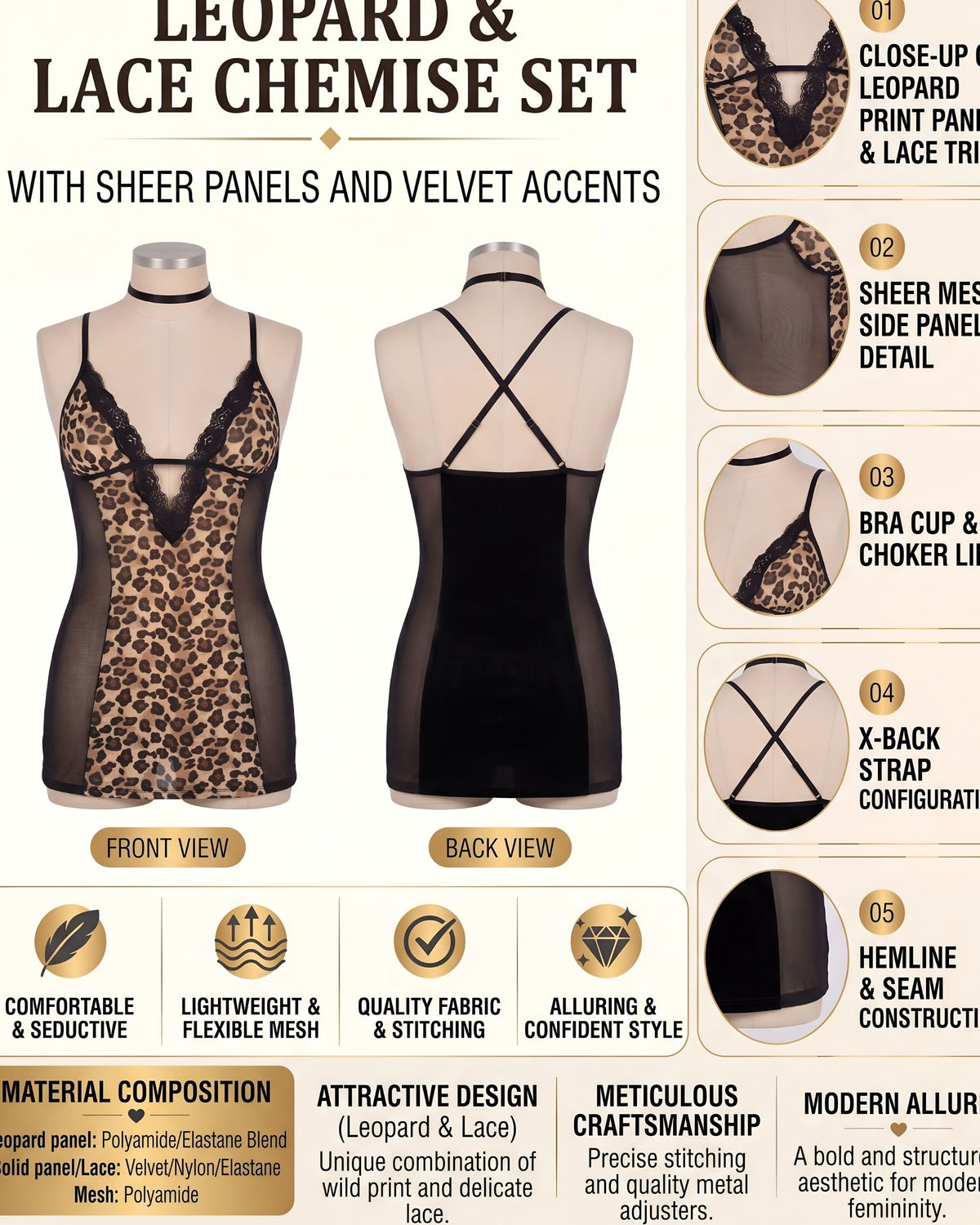 Linsori Leopard Print Chemise Set Plus Size -  Product detail view