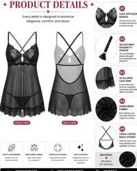 Linsori Midnight Lace Chiffon Chemise Set Plus Size -  Product detail view