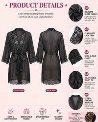 linsori - Midnight Chiffon Robe with Lace Plus Size - product detail