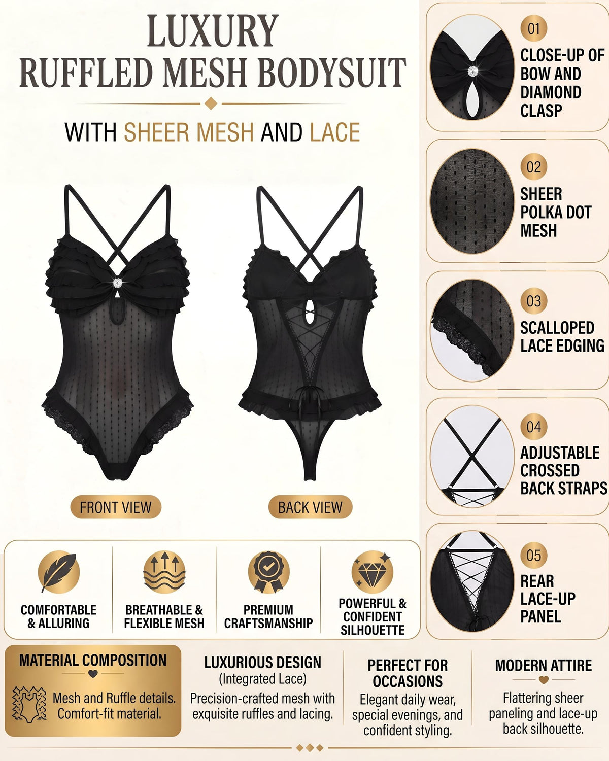 Linsori Obsidian Ruffle Cup Delicate Body Plus Size -  Product detail view
