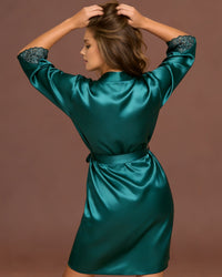 Linsori Emerald Satin Embroidered Robe -  back view