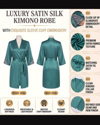 Linsori Emerald Satin Embroidered Robe -  Product detail view