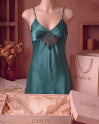 Linsori Emerald Satin Open Back Nightdress - Mannequin View