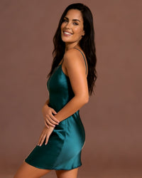 Linsori Dark Green Satin Floral Nightdress — Plus Size -  Left view