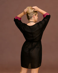 Noir Chiffon Robe with Blush Lace